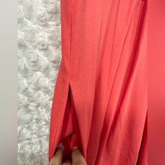 New York &‎ Co Women’s XL Tall Fit & Flare V neck Coral Midi Dress - Picture 7 of 9